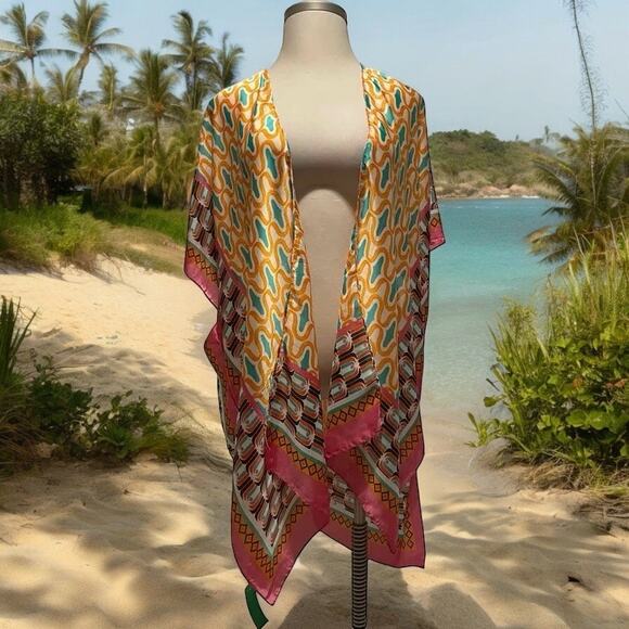 Boho Beach Kimono Cover-Up | Vibrant Multicolor Print‎ | One Size - Picture 1 of 4